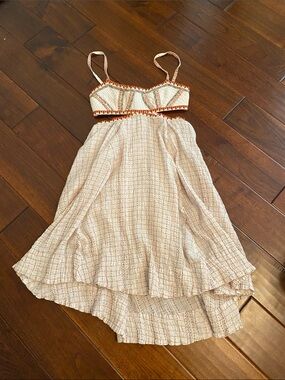 Free People Cream Smocked Dress with Orange Trim Detail
